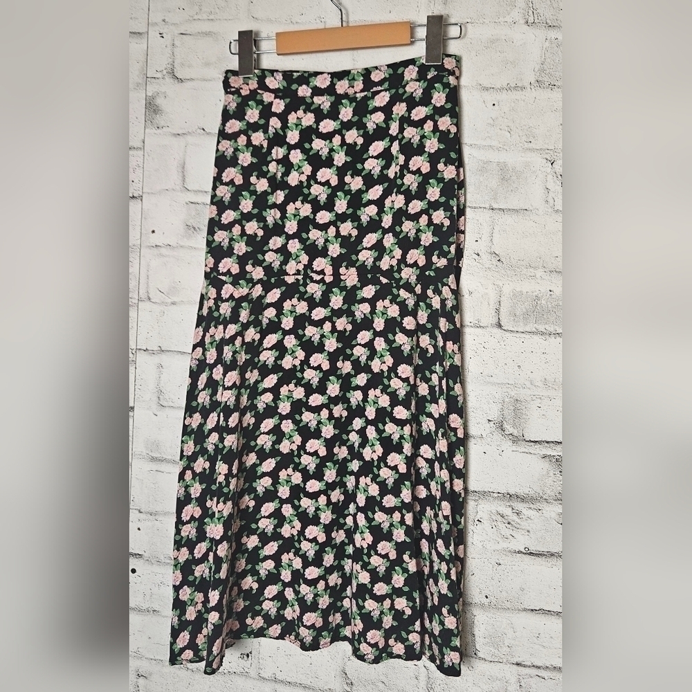 Zara Floral Midi Skirt Black Pink Romantic Cottagecore XS - Picture 3 of 11
